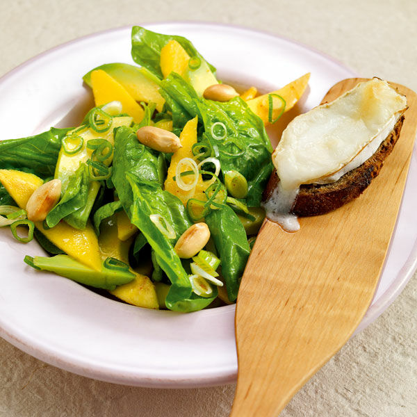 Avocado-Mango-Salat mit Käsecroûtons Rezept | Küchengötter Avocado-Mango-Salat mit Käsecroûtons Rezept | Küchengötter