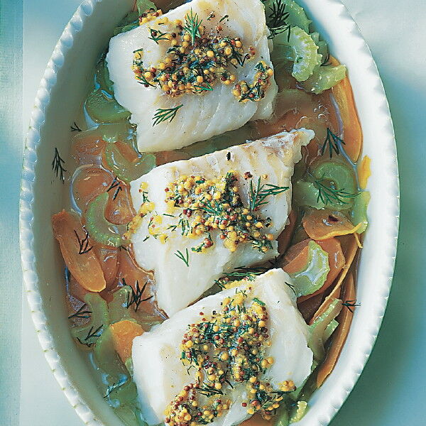 Lengfisch mit Senfbutter Rezept | Küchengötter Lengfisch mit Senfbutter Rezept | Küchengötter