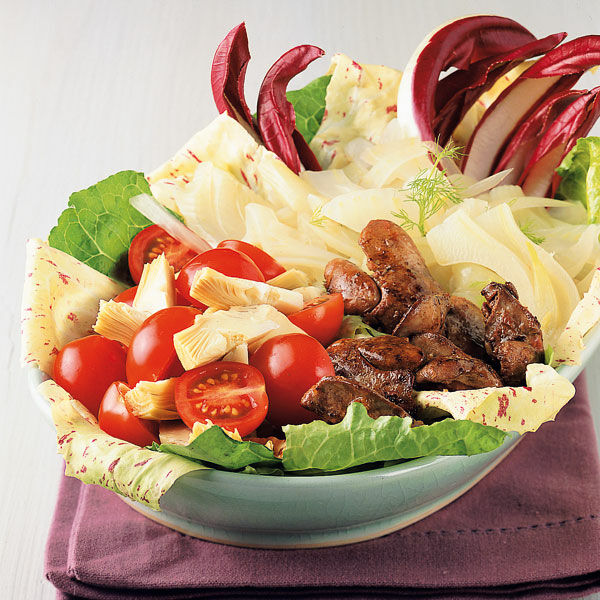 Salat mit gebratener Hähnchenleber Rezept | Küchengötter