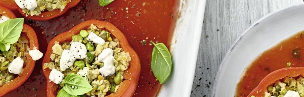 Gedämpfte Paprika mit Gemüse-Thunfisch-Füllung Gedämpfte Paprika mit Gemüse-Thunfisch-Füllung