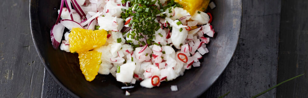 Dorsch-Ceviche mit Radieschen Dorsch-Ceviche mit Radieschen