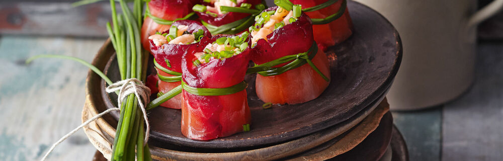 Röllchen mit zweierlei Lachs Röllchen mit zweierlei Lachs