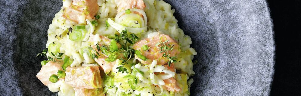Lauchrisotto mit Limette, Lachs und Chili Lauchrisotto mit Limette, Lachs und Chili