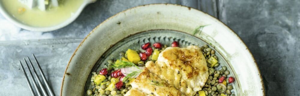 Fruchtiger Linsensalat mit Fisch Fruchtiger Linsensalat mit Fisch