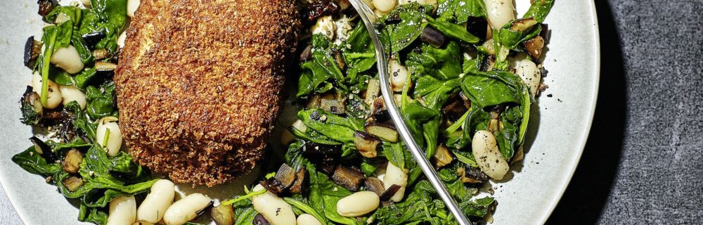 Auberginen-Cordon-bleu mit Spinat-Bohnen-Gemüse Auberginen-Cordon-bleu mit Spinat-Bohnen-Gemüse