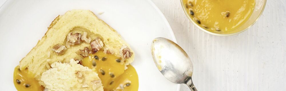 Grießgratin mit Mango-Maracuja-Sauce Grießgratin mit Mango-Maracuja-Sauce