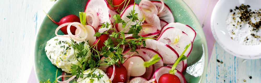 Rettich-Radieschen-Teller mit Ricotta-Klößchen Rettich-Radieschen-Teller mit Ricotta-Klößchen