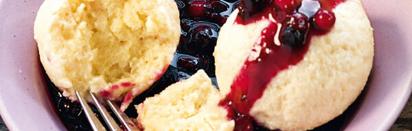 Topfenknödel mit Holunder-Cranberry-Kompott Topfenknödel mit Holunder-Cranberry-Kompott