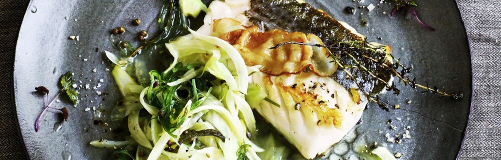 Skrei auf Fenchelkraut mit Wakame Skrei auf Fenchelkraut mit Wakame