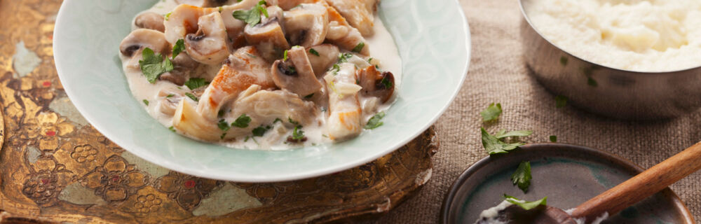 Geschnetzeltes mit Blumenkohlpüree Geschnetzeltes mit Blumenkohlpüree