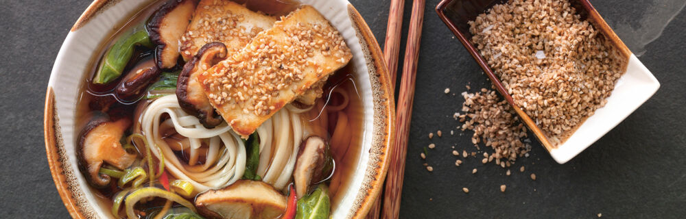 Udon-Nudelsuppe mit Gomasio-Tofu Udon-Nudelsuppe mit Gomasio-Tofu