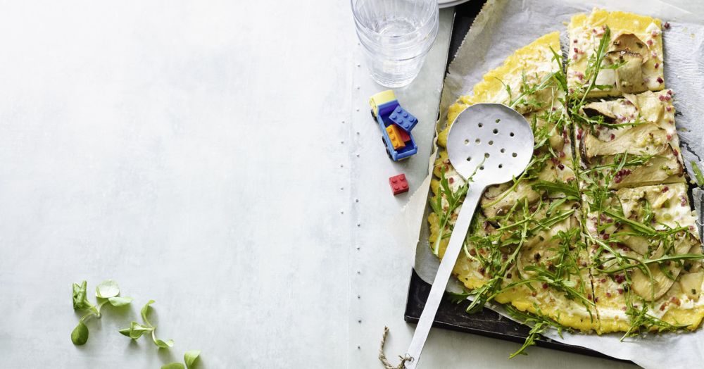 Meal Prep: Polenta-Flammkuchen und Polenta-Rauten mit Salat | Küchengötter Meal Prep: Polenta-Flammkuchen und Polenta-Rauten mit Salat | Küchengötter