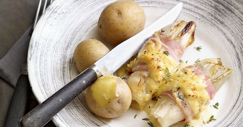 Chicorée in Schinken mit Pellkartoffeln Rezept | Küchengötter Chicorée in Schinken mit Pellkartoffeln Rezept | Küchengötter