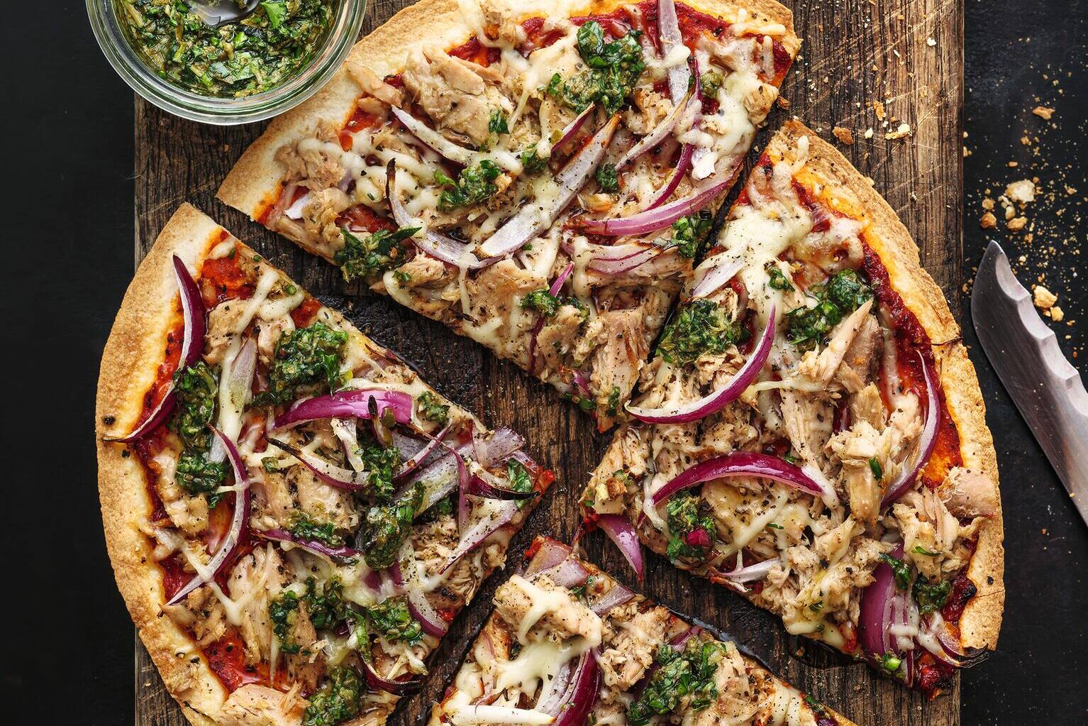 Wrap-Pizza mit Thunfisch Rezept | Küchengötter Wrap-Pizza mit Thunfisch Rezept | Küchengötter