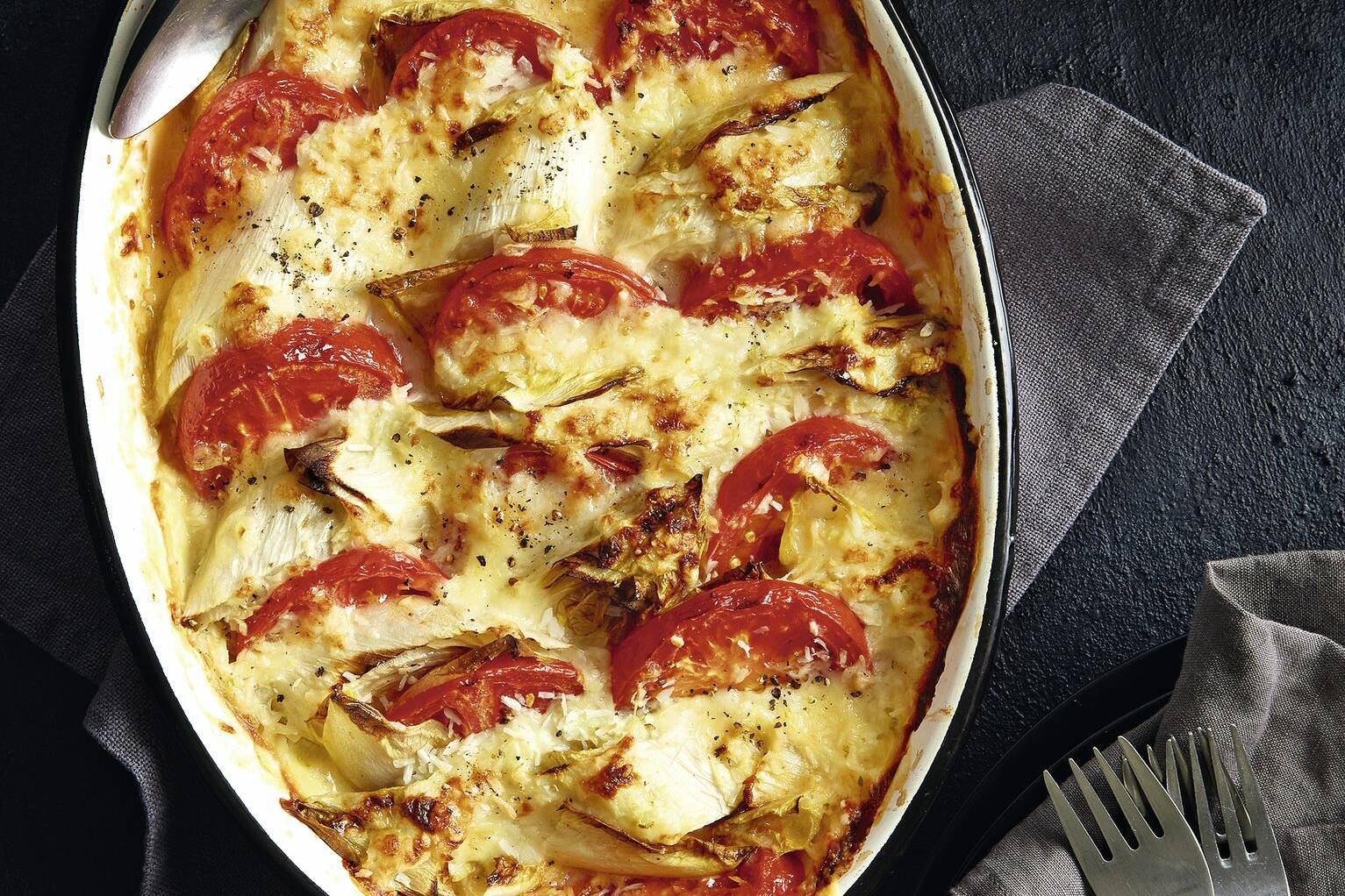 Chicoréegratin mit Kokos-Limetten-Kruste