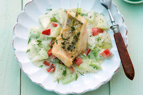 Gebratener Zander auf Kohlrabi-Tomaten-Gemüse Rezept | Küchengötter Gebratener Zander auf Kohlrabi-Tomaten-Gemüse Rezept | Küchengötter