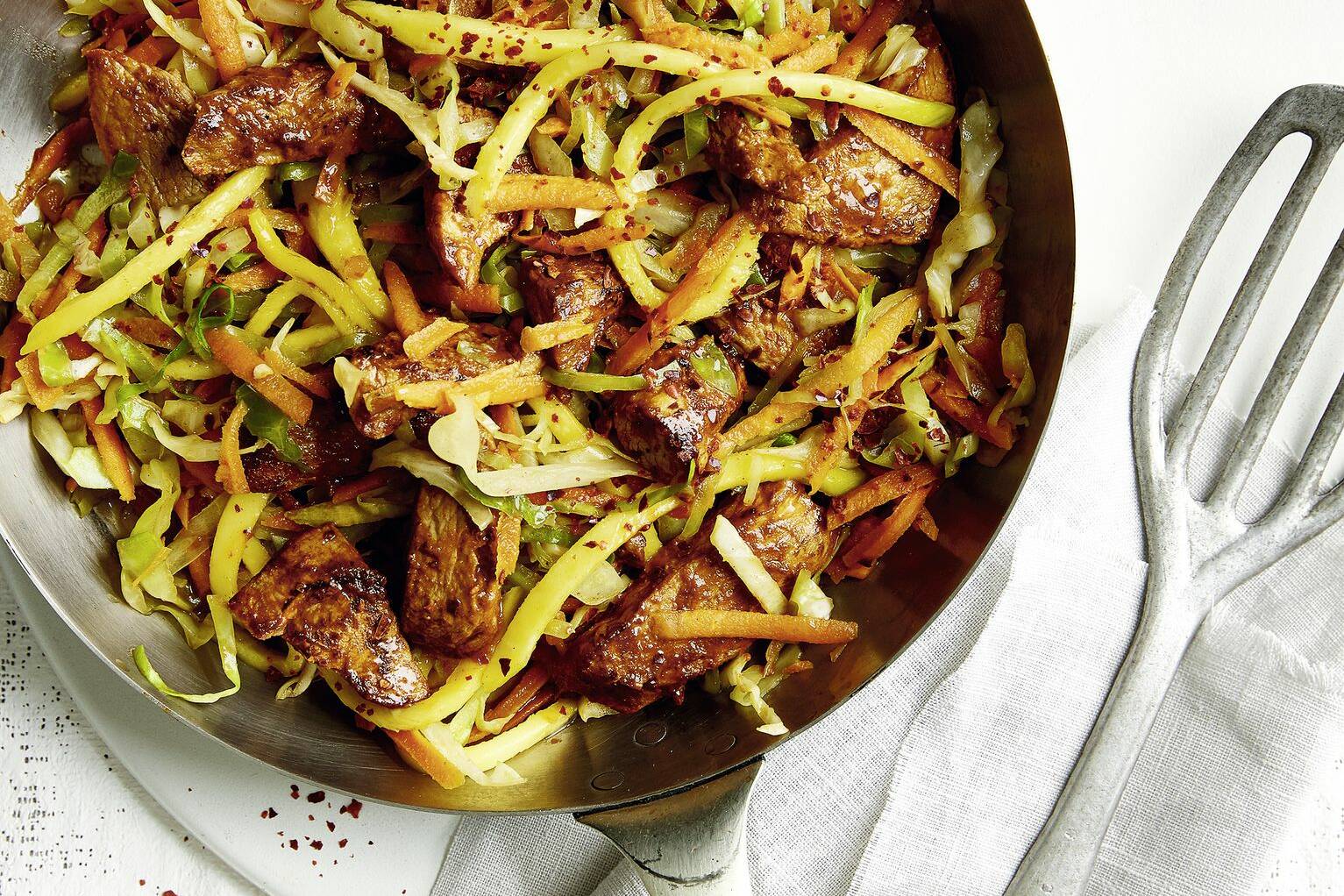 Schweinefilet-Kohl-Pfanne mit Senfmarinade Rezept | Küchengötter