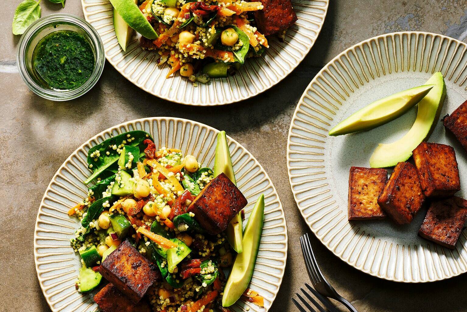 HirseKichererbsenSalat mit Tofu Rezept Küchengötter