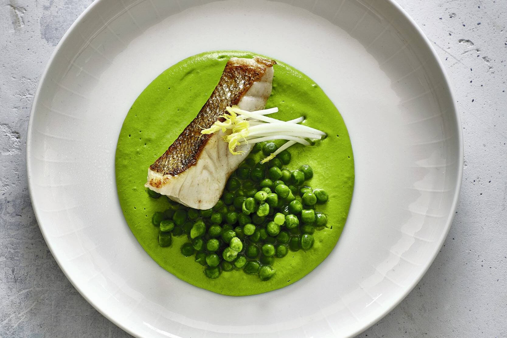 Erbsenpüree mit Zander