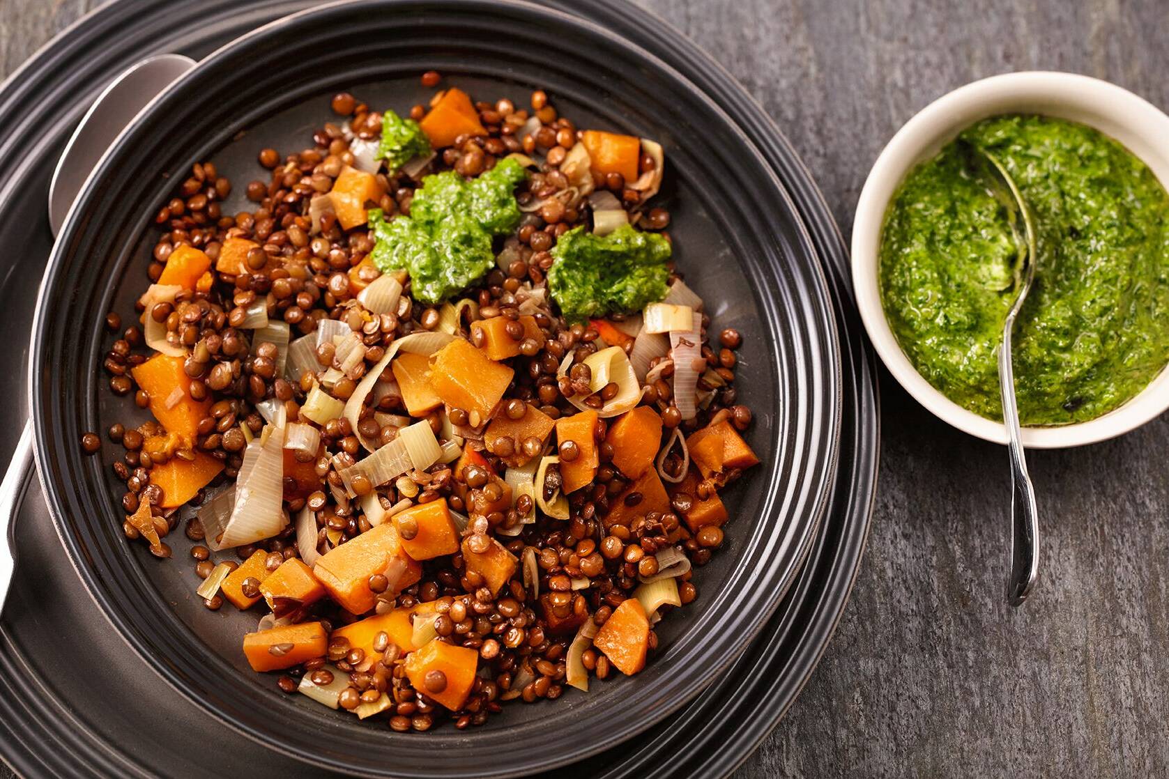 Linsen mit Feldsalatpesto Rezept | Küchengötter Linsen mit Feldsalatpesto Rezept | Küchengötter