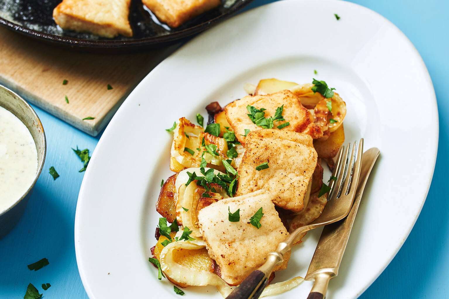 Pannfisch und Fenchel mit Senfsauce