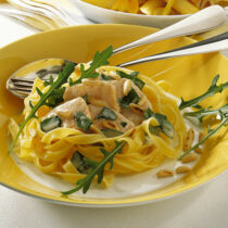 Pasta mit Pilz-Rucola-Fisch