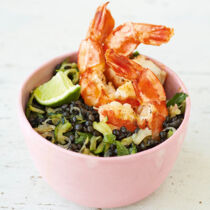 Riesengarnelen auf Belugalinsen