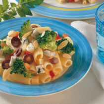 Warmer Nudelsalat mit Gemüse und Käse Warmer Nudelsalat mit Gemüse und Käse