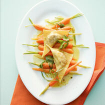 Frischkäseravioli mit Geschmorten Möhren