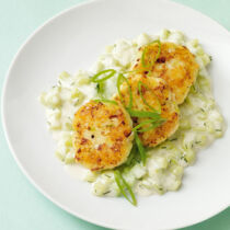 Fischfrikadellen mit Gurkenragout Fischfrikadellen mit Gurkenragout