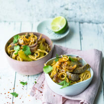 Spaghetti mit Zwiebeln und Rindfleisch