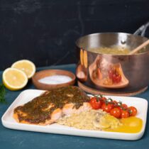 Ofenlachs mit Honig-Dill-Marinade und Zitronen-Champignon-Risotto Ofenlachs mit Honig-Dill-Marinade und Zitronen-Champignon-Risotto