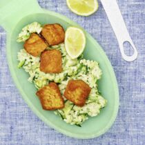 Zucchinirisotto mit Fischknusper Zucchinirisotto mit Fischknusper