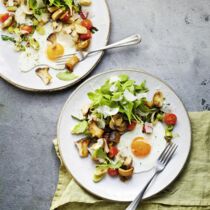 Gebratene Lauch-Pilze mit Spiegelei