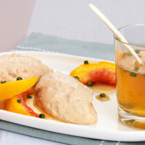 Kalbsleber-Mousse mit Pfefferpfirsich Kalbsleber-Mousse mit Pfefferpfirsich