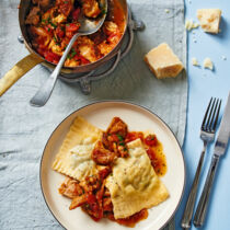 Pilzmaultaschen mit Kaninchenragout