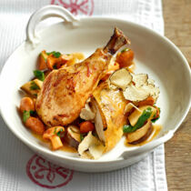 Getrüffeltes Brathähnchen mit Pilzpfanne Getrüffeltes Brathähnchen mit Pilzpfanne