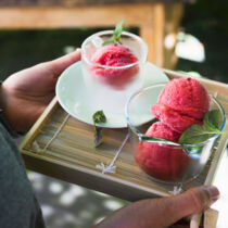 Erdbeersorbet mit grünem Pfeffer