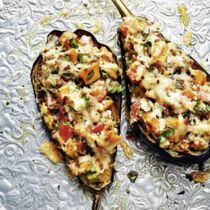 Aubergine mit Süßkartoffelfüllung