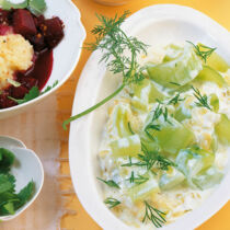 Schmorgurken mit Spaghettikartoffeln