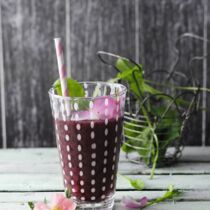 Mondlicht hinter Blättern  mit Kräutern, Heidelbeeren und Aloe vera