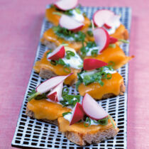 Gegrillter Käse auf Mini-Toasts mit Kräutercreme