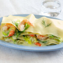 Blitz-Lasagne mit Lauch und Garnelen