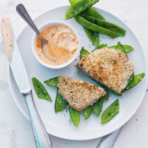 Zuckerschoten-Schnitzel mit Quarkdip