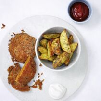 Kürbisschnitzel mit Kartoffel-Wedges