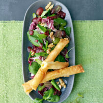 Herbstsalat mit Yufka-Käse-Stangen