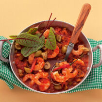 Garnelenpfanne mit Oliven und Tomaten Garnelenpfanne mit Oliven und Tomaten
