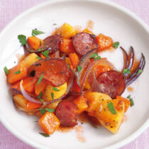 Kartoffel-Kürbis-Kabanossi-Pfanne