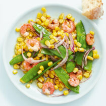 Mais-Zuckerschoten-Salat mit Garnelen