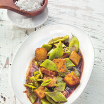 Geschmorter Tofu mit Frühlingszwiebeln Geschmorter Tofu mit Frühlingszwiebeln